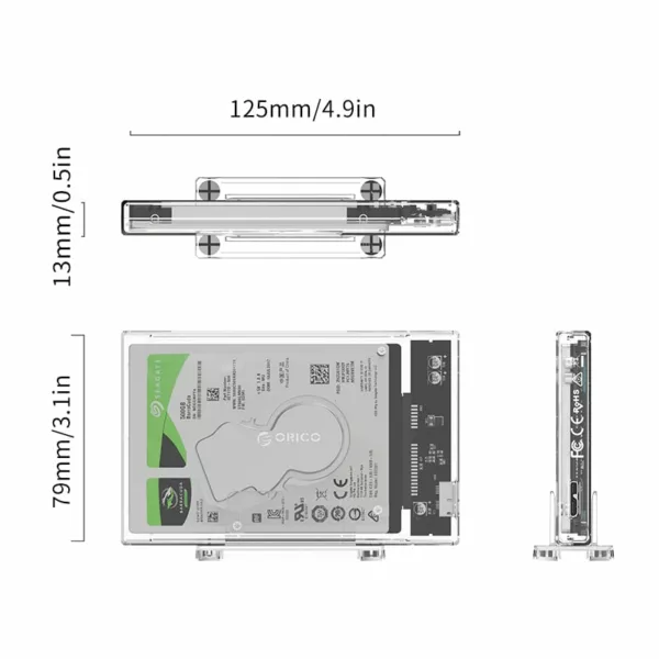 Orico 2.5 USB3.0 External Hard Drive Enclosure Transparen