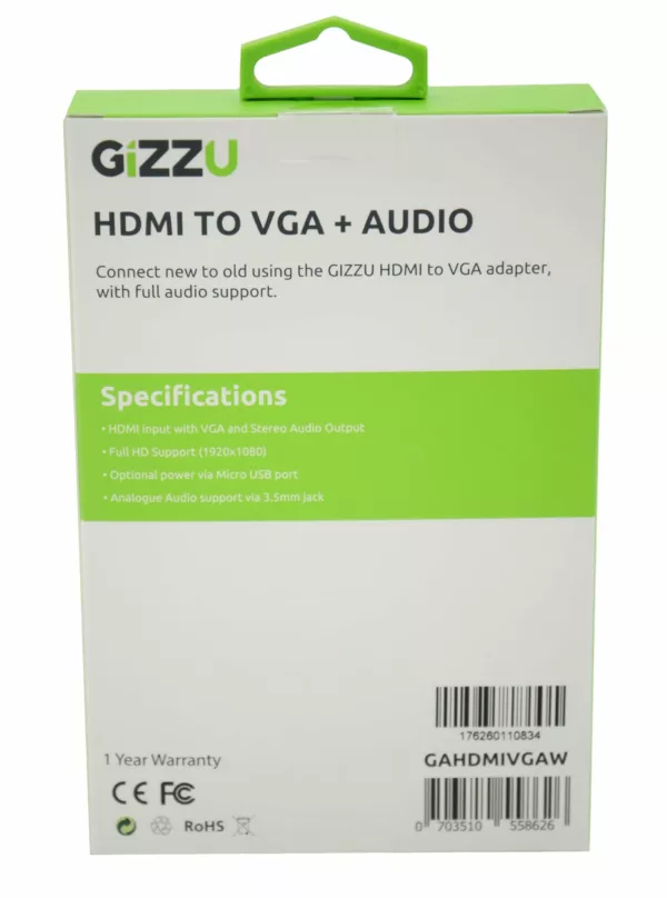 GIZZU HDMI to VGA with Audio Adapter - White